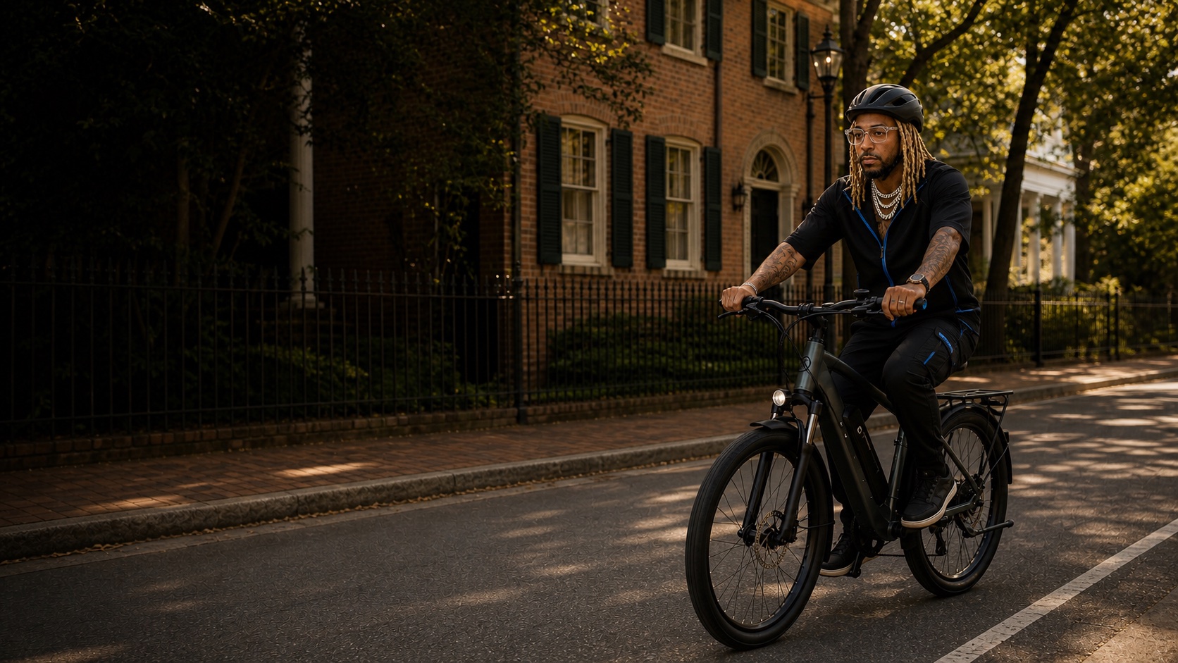 Editorial campaign image of Bobby ReeZy riding an e-bike in Natchitoches